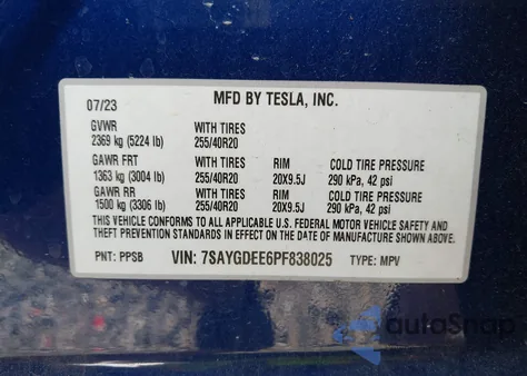 2023 Tesla Model Y Awd/Long Range Dual Motor All-Wheel Drive из США, поврежденный, VIN 7SAYGDEE6PF838025